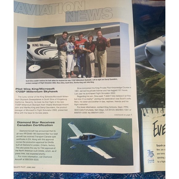 Private Pilot Aviation Magazine June 2002 Learn to Fly Beechcraft Diamond Plane - Picture 3 of 7